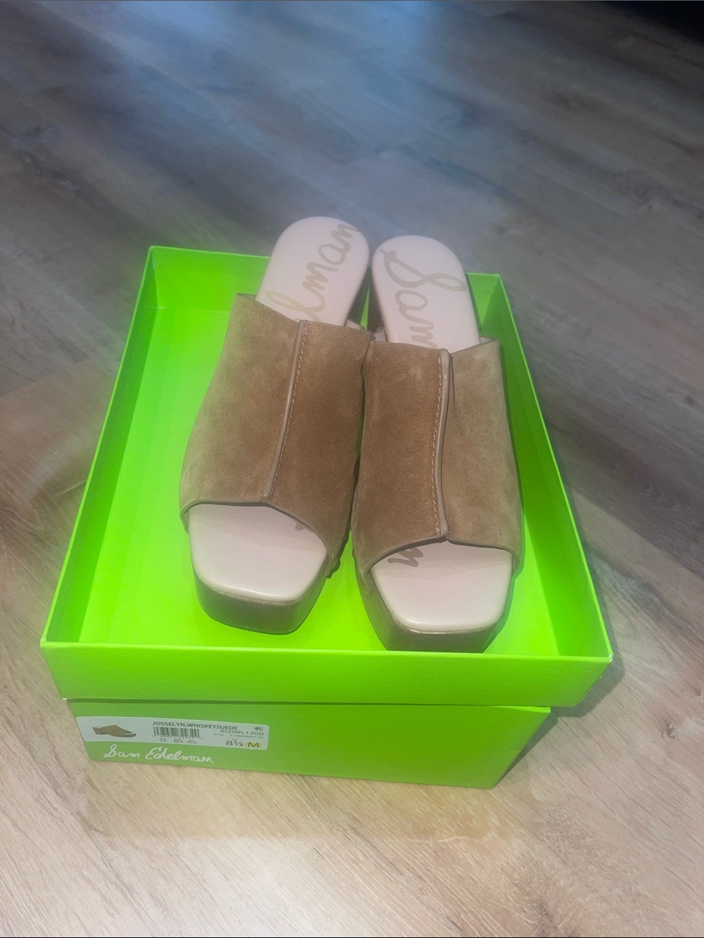Sam Edelman Suede Open-Toe Slide Mules in Tan
